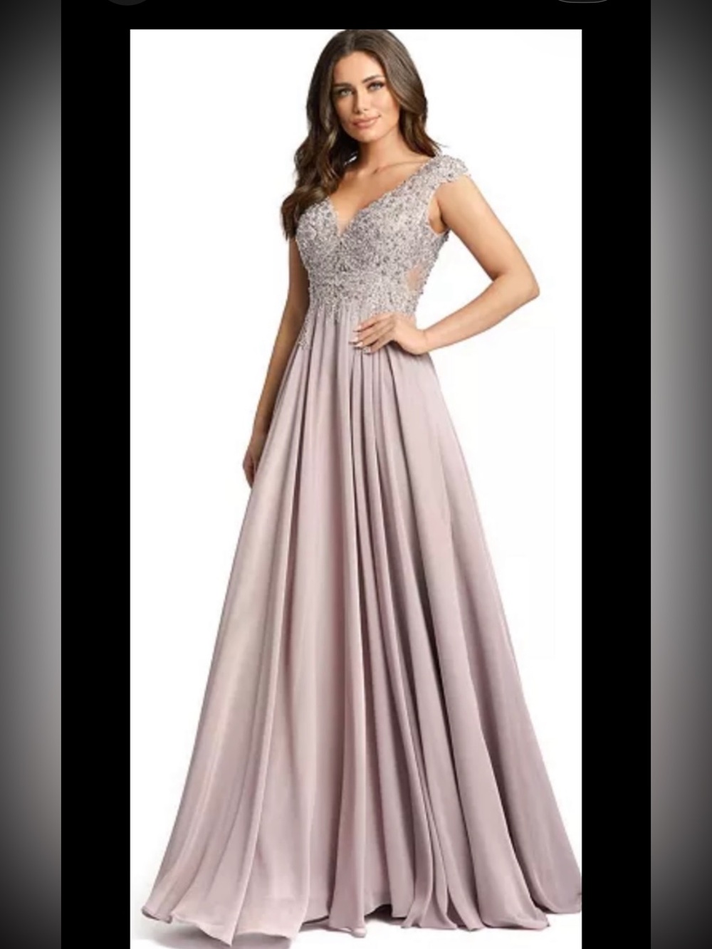 Mac Duggal Beaded Bodice/chiffon Gown,vintage Lilac, Sz12, New Without Tag,$ 598